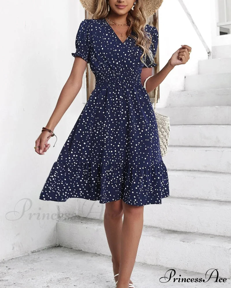 Polka Dot Short Sleeve Dress Casual Dresses