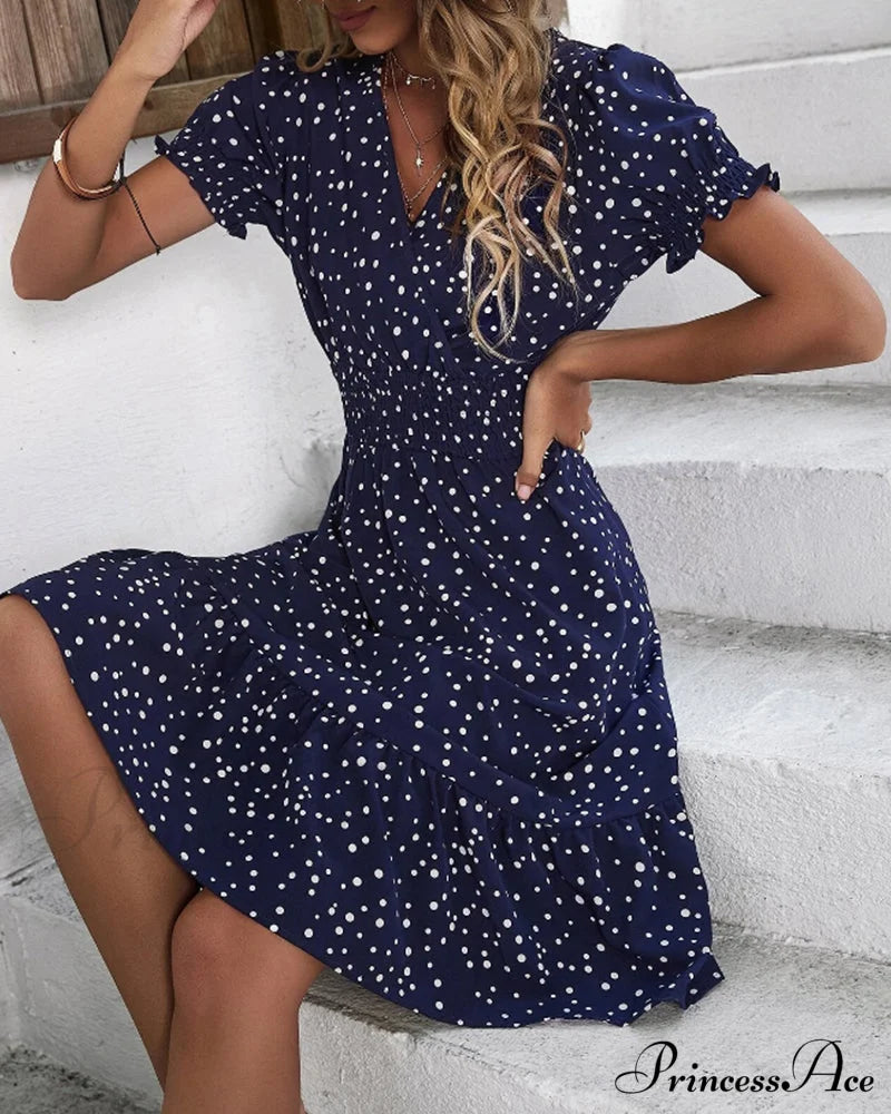 Polka Dot Short Sleeve Dress Casual Dresses