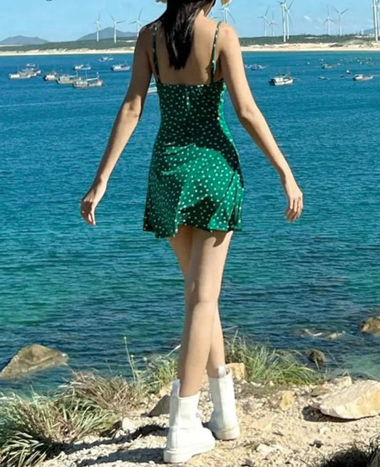 Polka Dot Spaghetti Strap Mini Dress minidress-250223