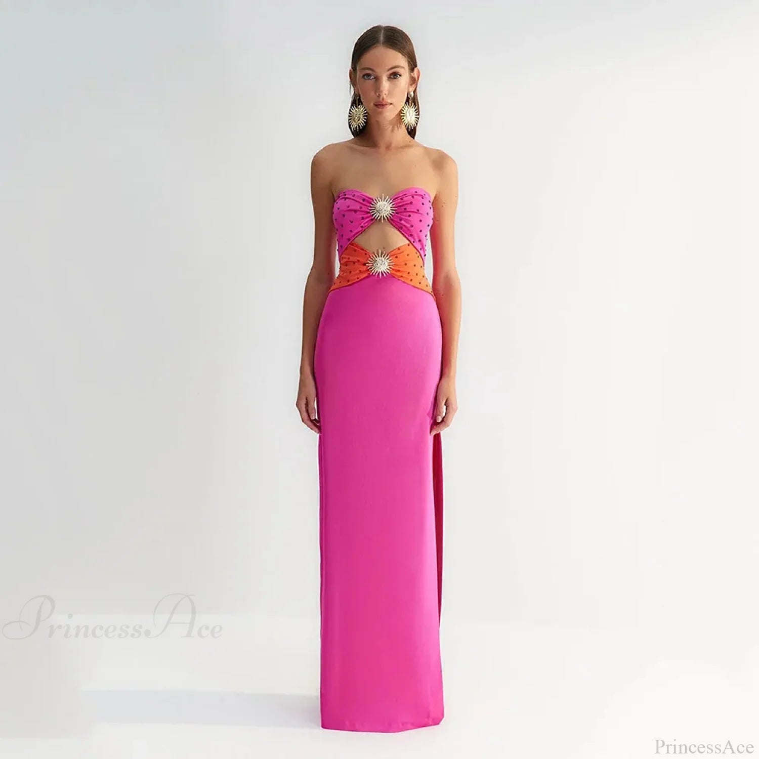 Polka Dot Tube Top Evening Party Dress Pink / Xs Partydress-241208