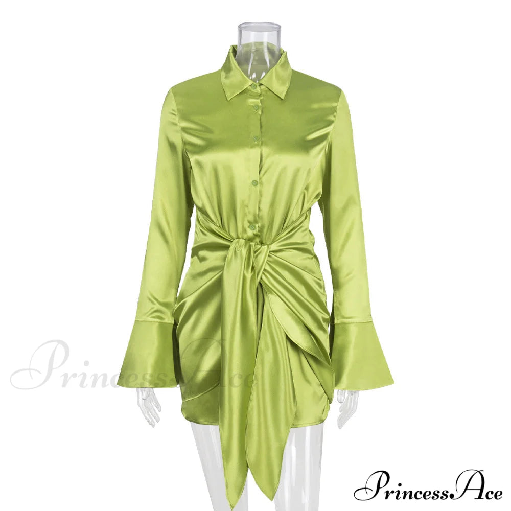 Polo Lapel Dress With Long Sleeves L / Blue Dresses