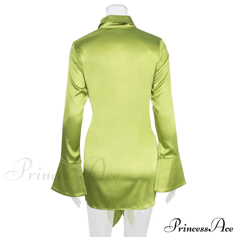 Polo Lapel Dress With Long Sleeves L / Green Dresses