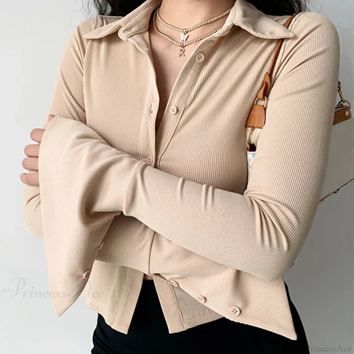 Polo Lapel Flared Sleeve Blouse blouse-250223