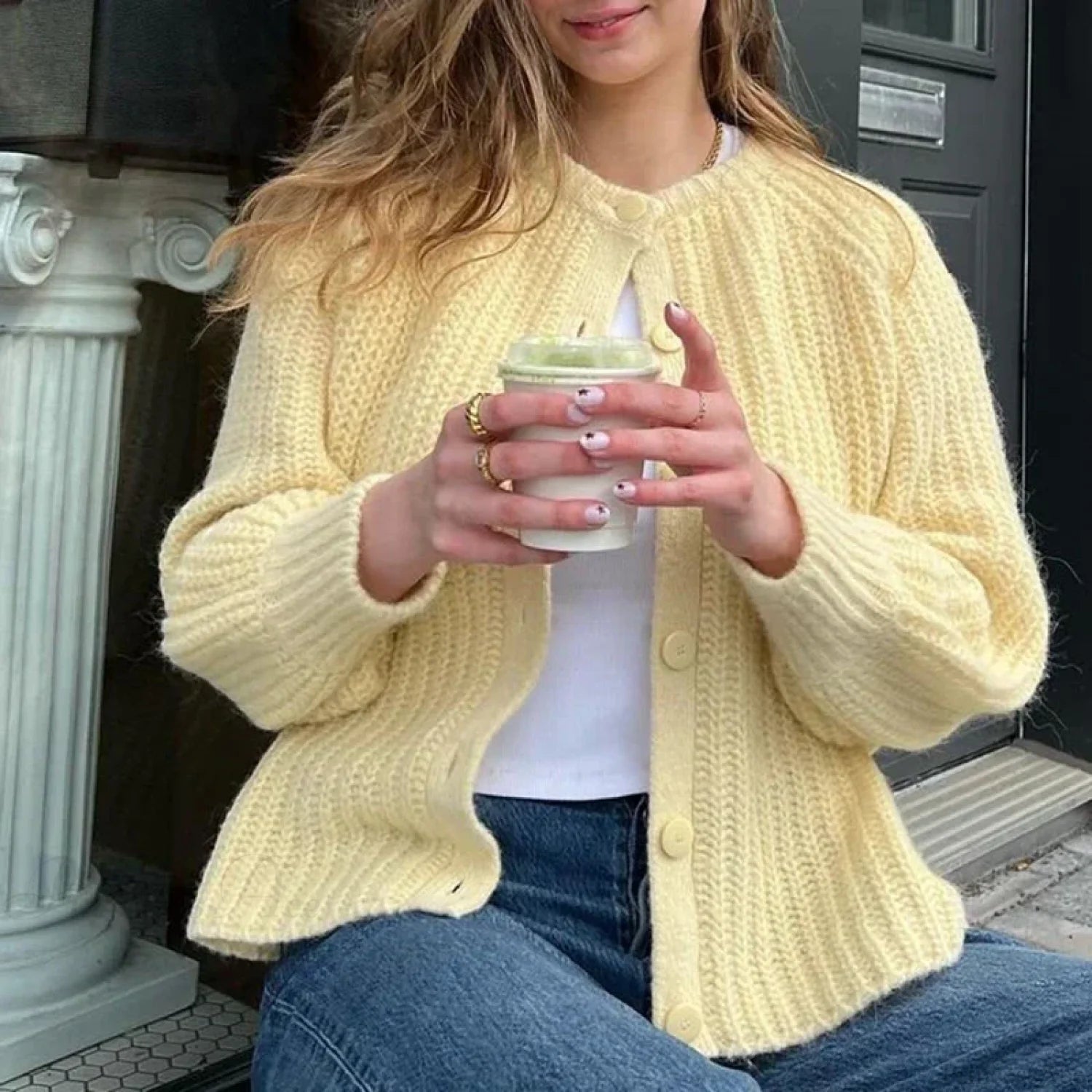 Preppy Button Up Vintage Y2K Cardigan Yellow / S