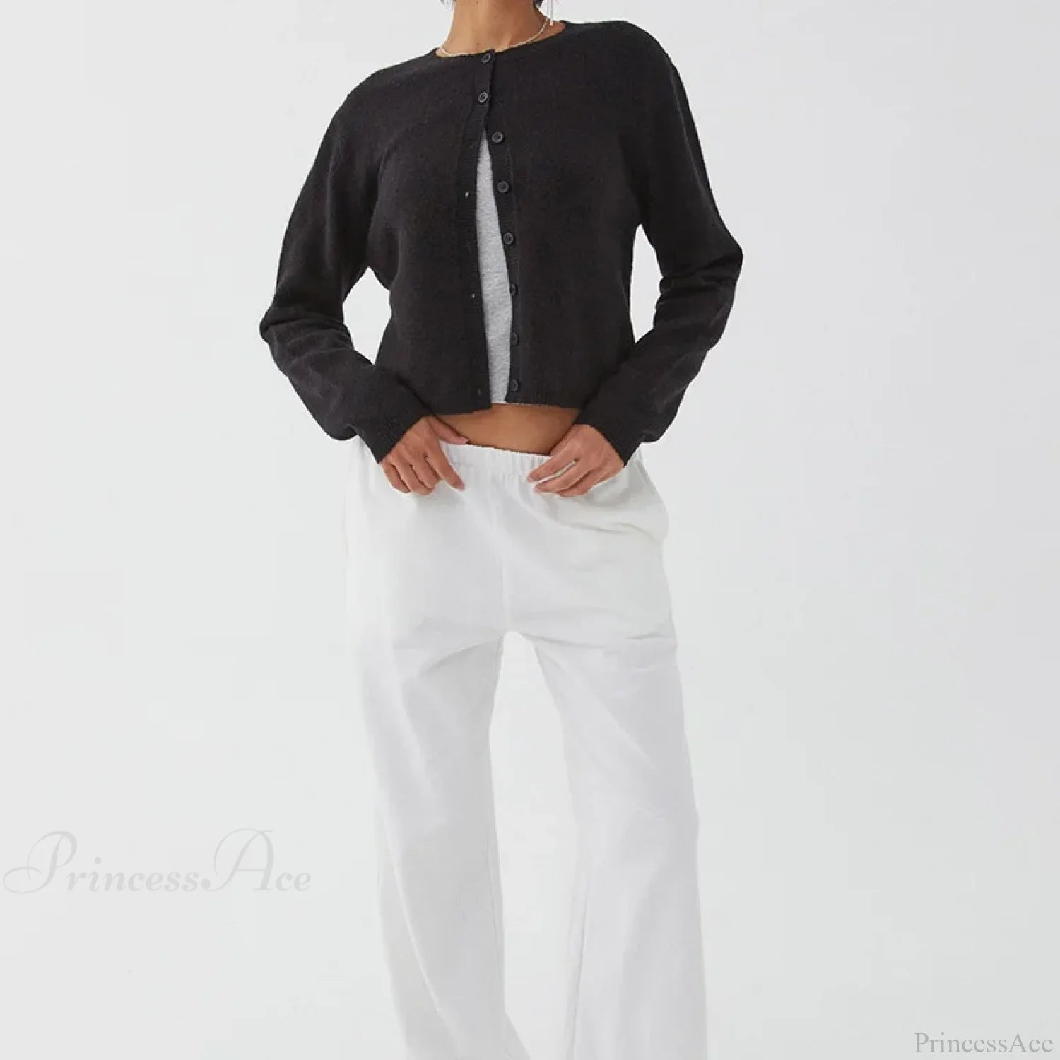 Preppy Crew Neck Button Up Front Cardigan cardiagn-250126