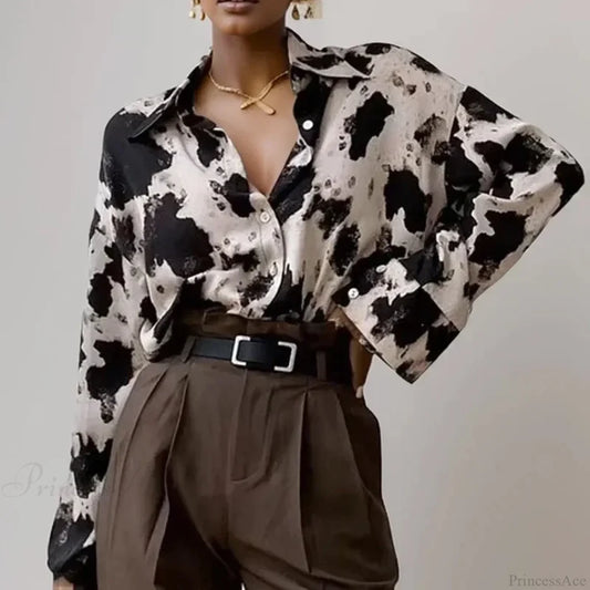 Print Button-up Casual Long Sleeve Blouse blouse-250126