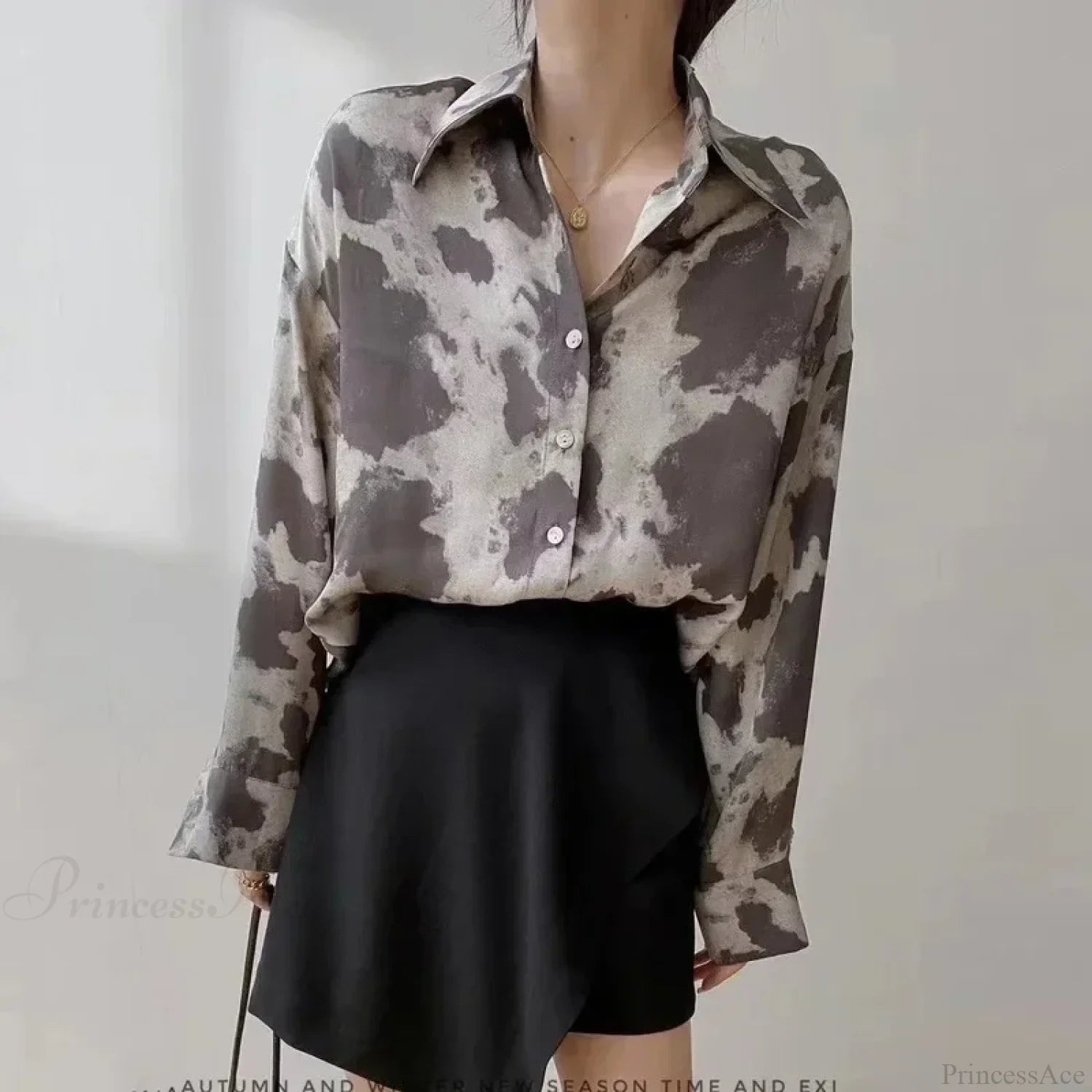 Print Button-up Casual Long Sleeve Blouse blouse-250126