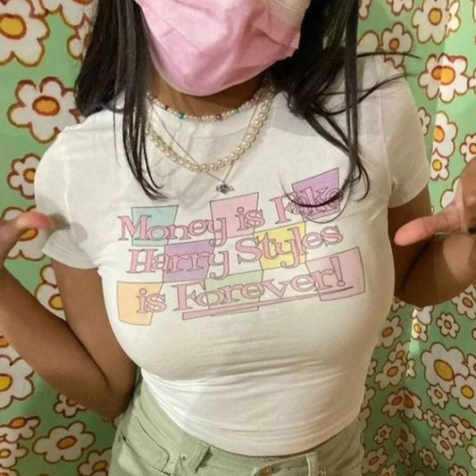 Print Harajuku Crop Top T-shirt WHITE / S t-shirt-250223