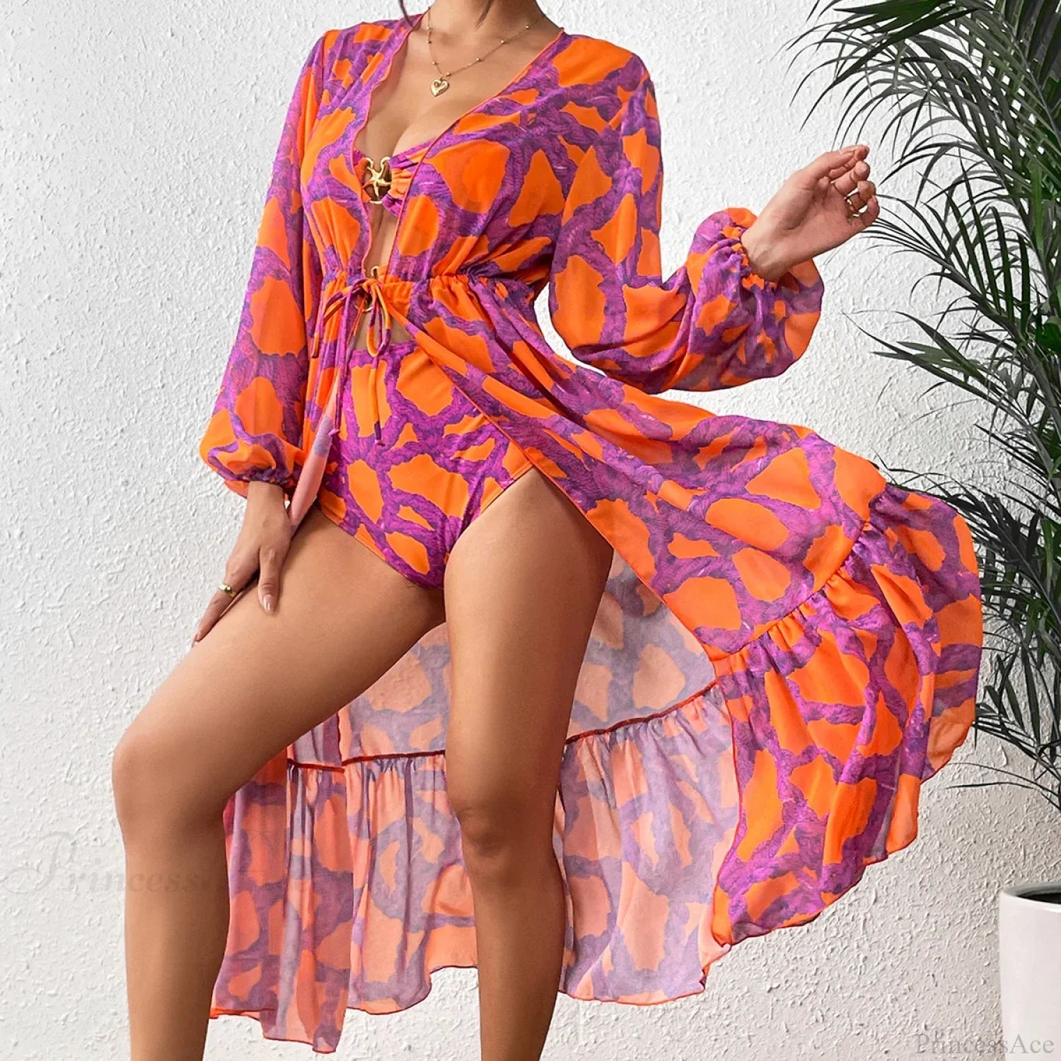Print One-Piece Swimsuit Cover Up