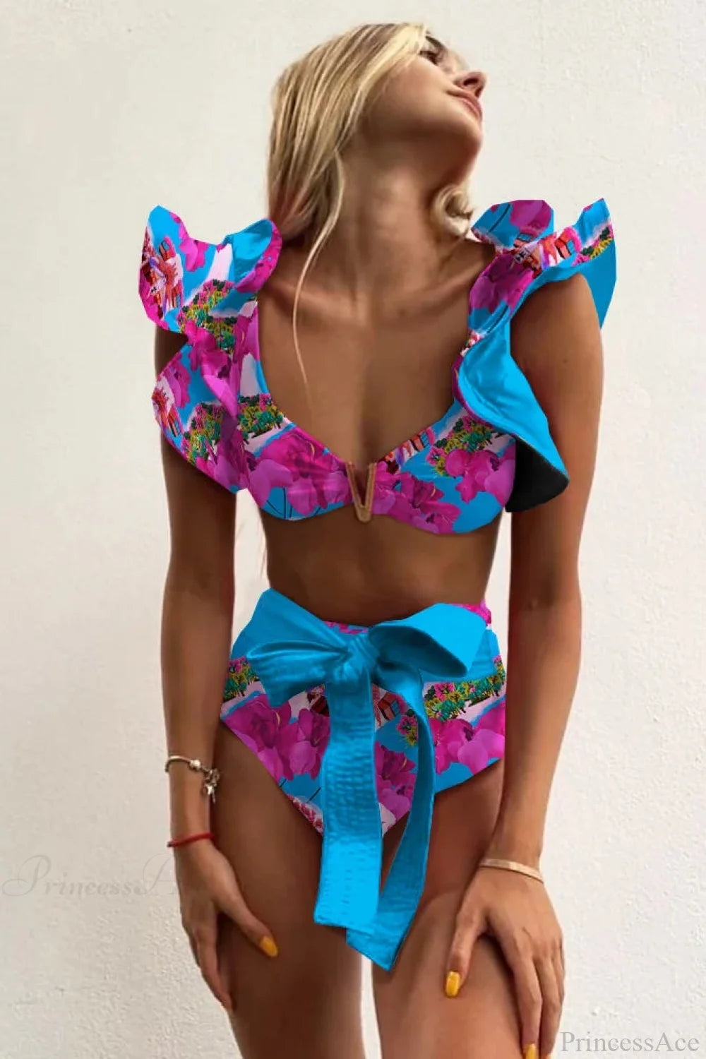Print Push Up High Waist Bikini Set blue2 / S