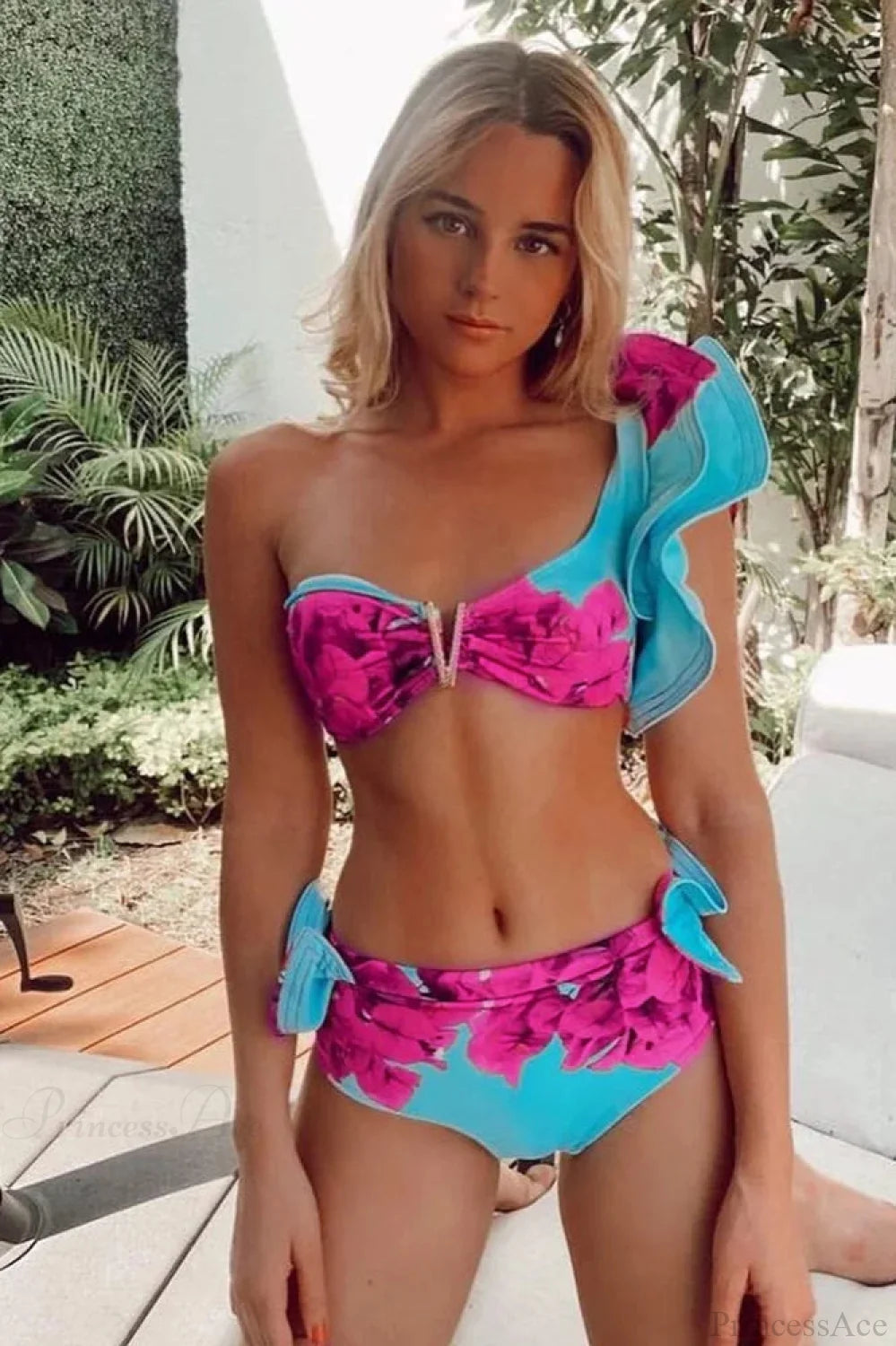 Print Push Up High Waist Bikini Set pink1 / S