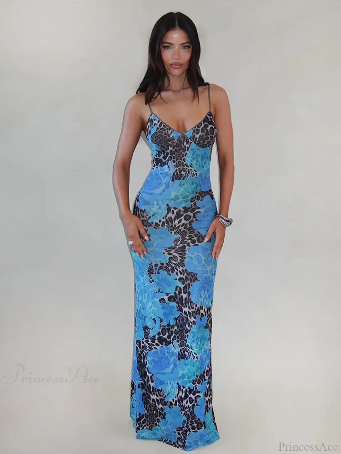 Print Slim Bodycon Maxi Vacation Dress Blue / S vacationdress-250223