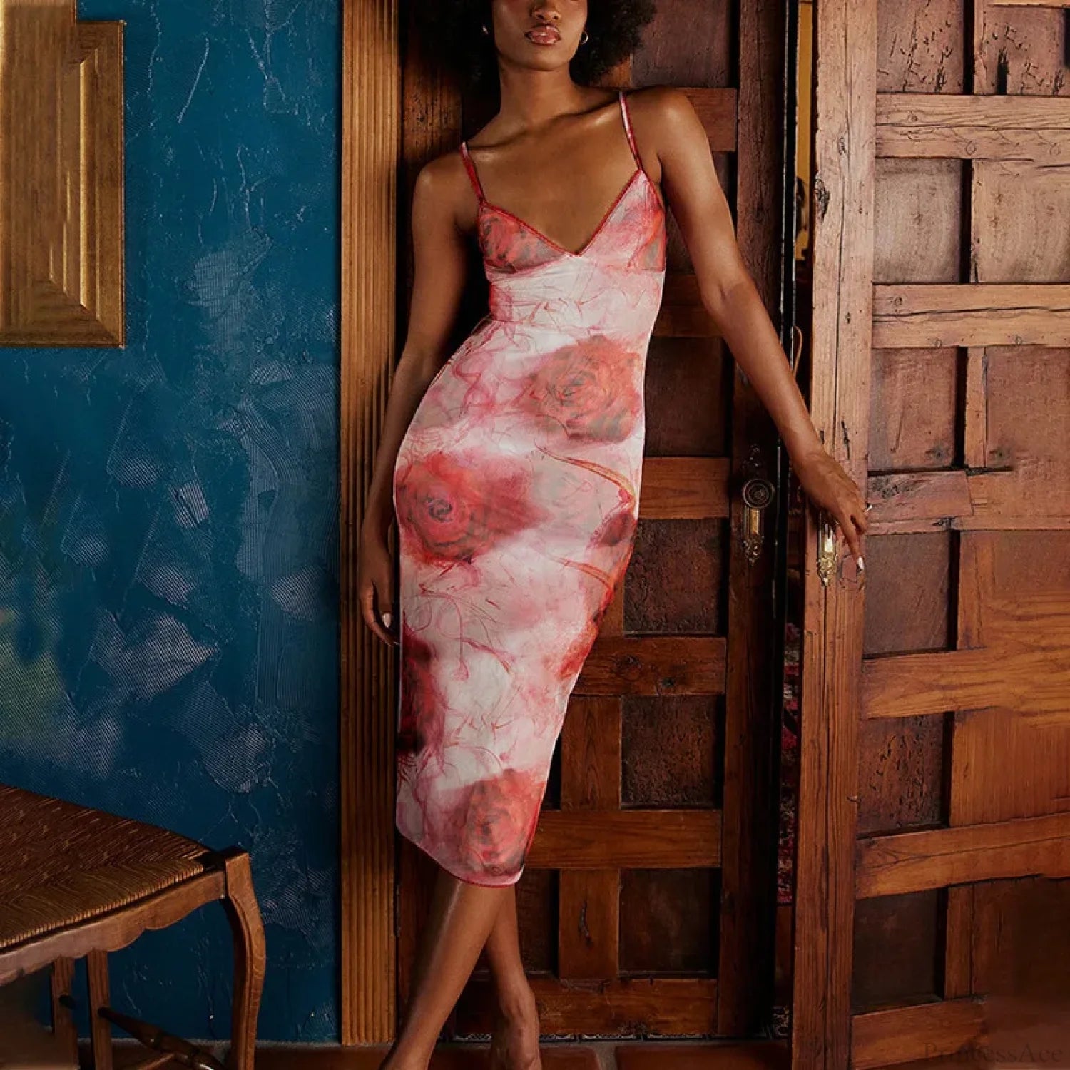 Print Slim Bodycon Midi Vacation Dress vacationdress-250223