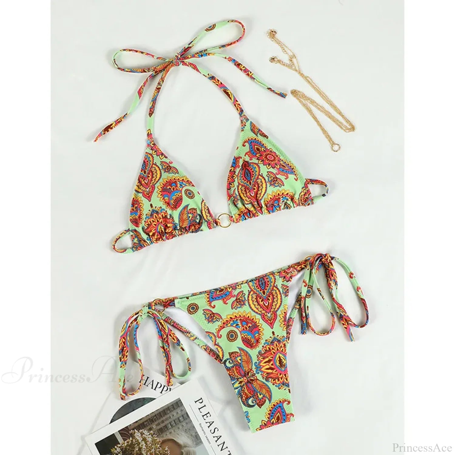 Print Triangle Bikini Set green1 / S