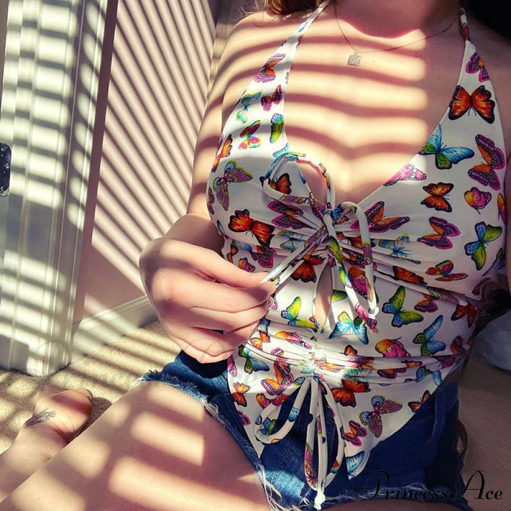 Printed Halter Stylish Drawstring Top Top