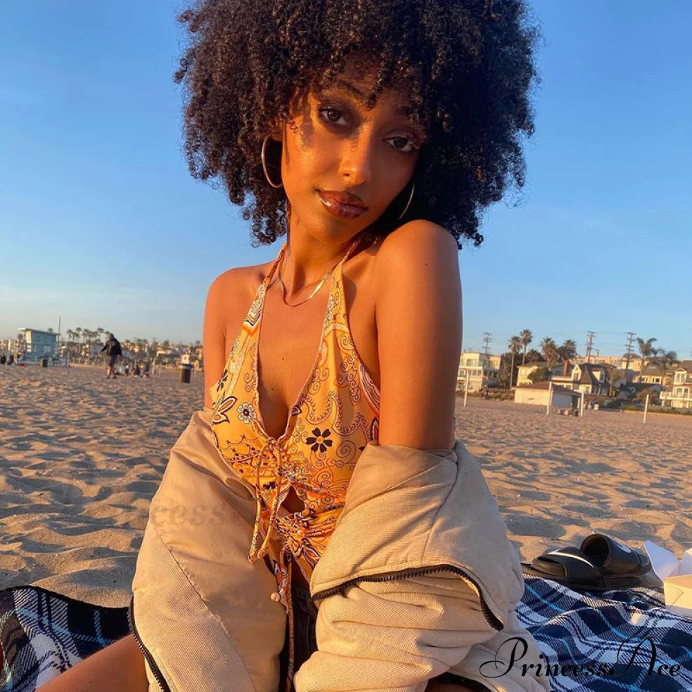 Printed Halter Stylish Drawstring Top Top