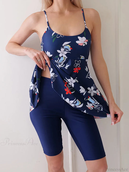 Printed Knee Shorts Tankini Two Piece Set