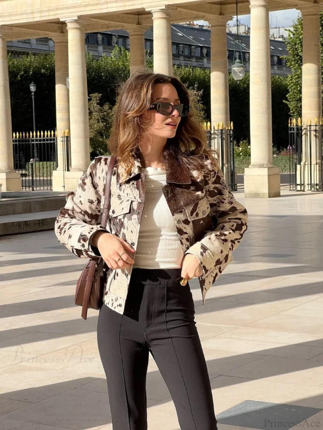 Printed Lapel Suede Coat