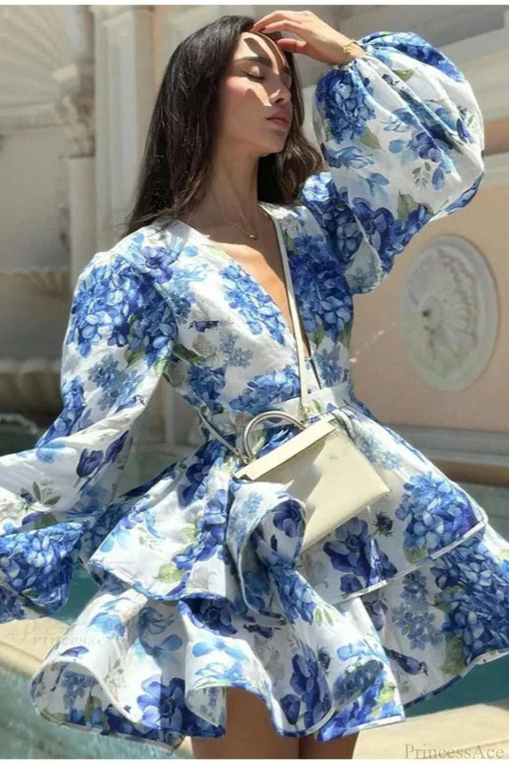 Printed Layered Ruffled Flared Sleeve Floral Dress