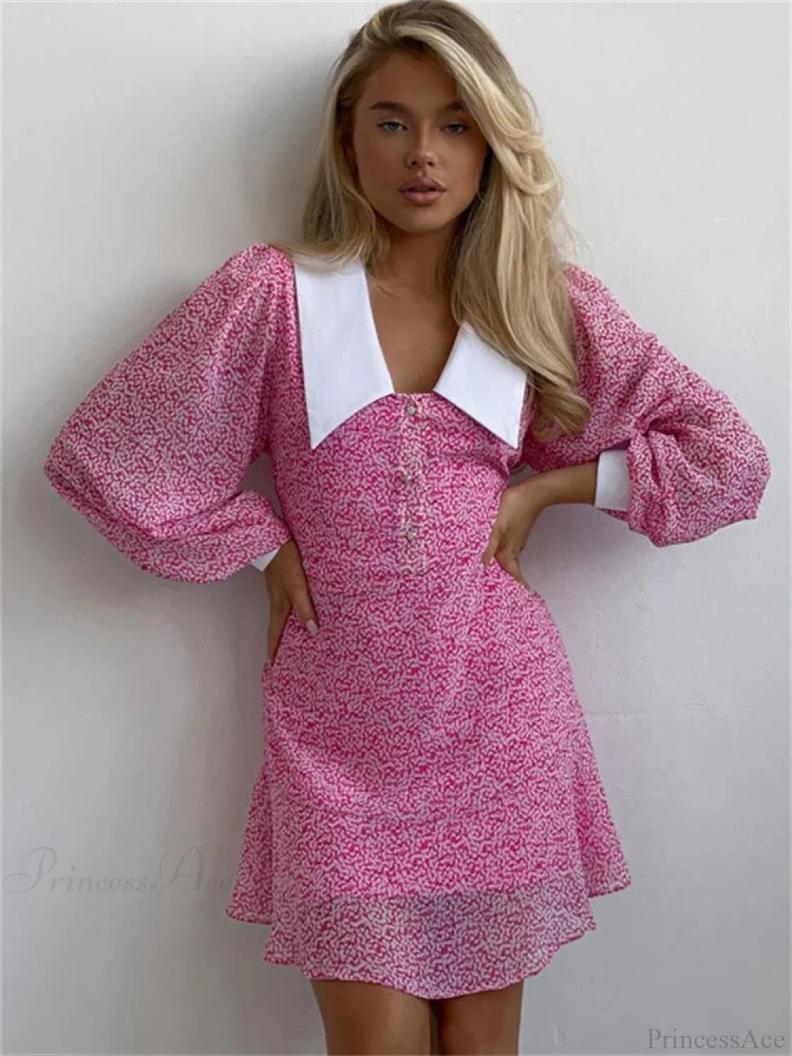 Printed Long Sleeve Mini Dress minidress-250223