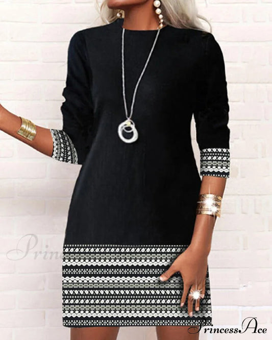 Patchwork printed casual dress Black 2023 f/w 23BF casual dresses Clothes Dresses spring