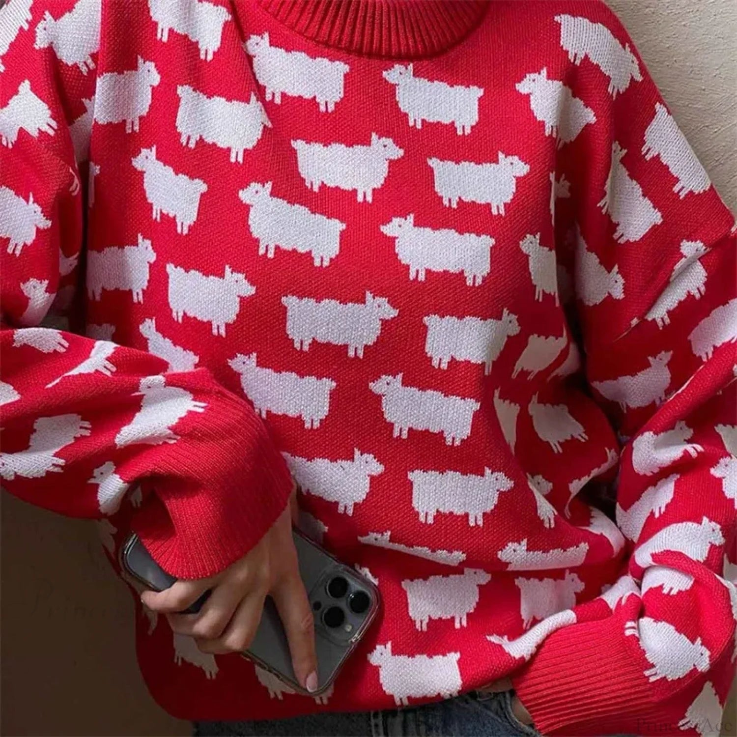 Printed Round Neck Casual Long Sleeve Sweater