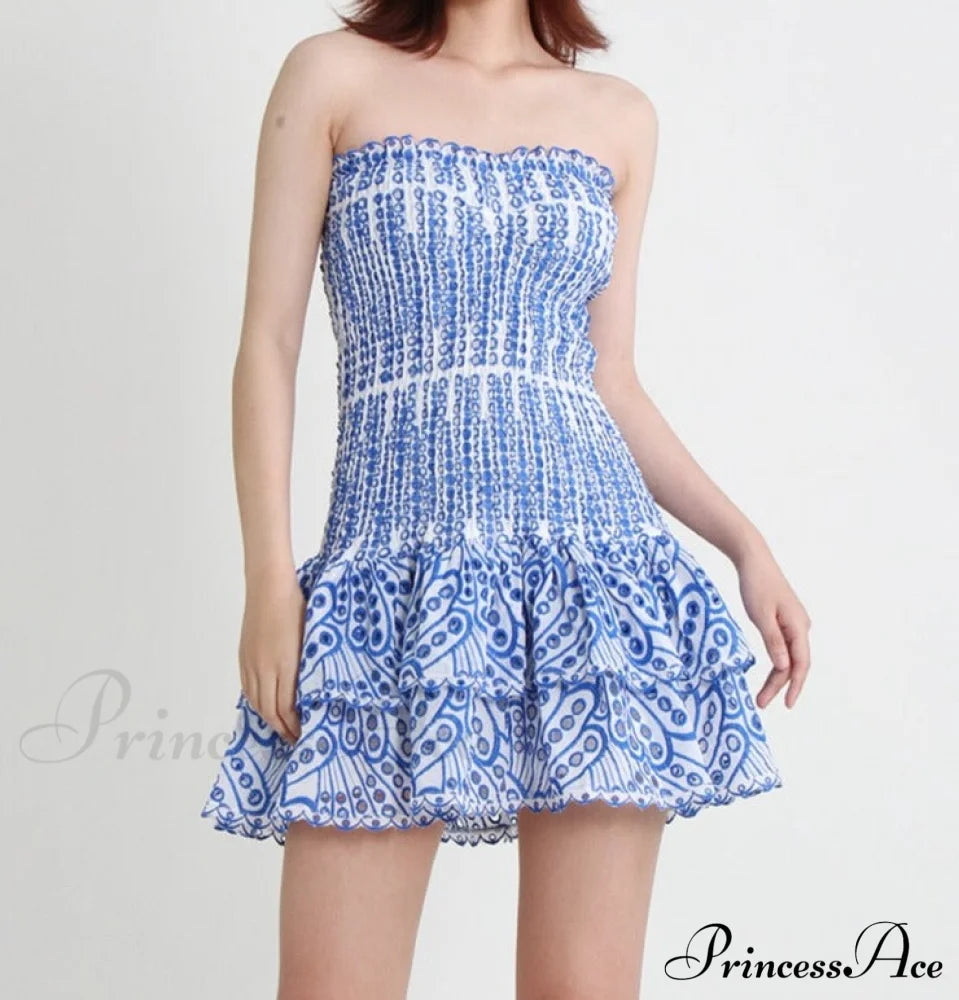 Printed Ruched Stylish Tube Mini Dress