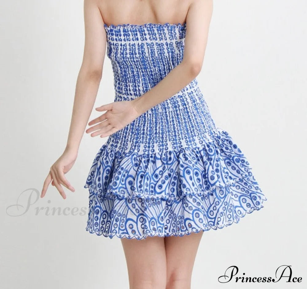 Printed Ruched Stylish Tube Mini Dress