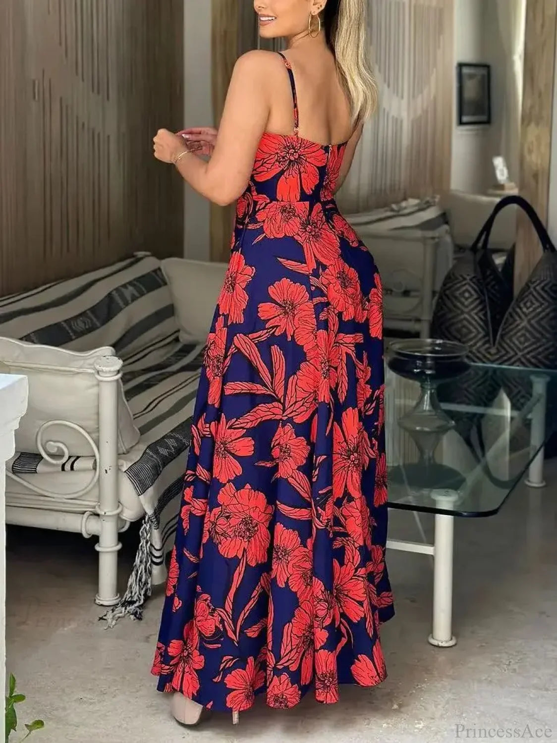 Printed Sleeveless Spaghetti Strap Floral Beach Dress floraldress-250126