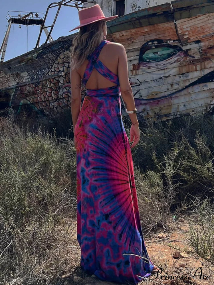 Printed Sleeveless Stylish V-Neck Maxi Dress Dresses