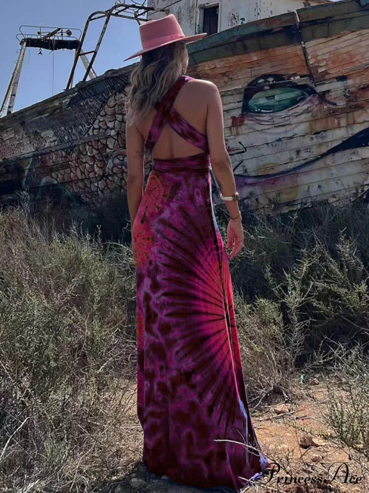 Printed Sleeveless Stylish V-Neck Maxi Dress Dresses