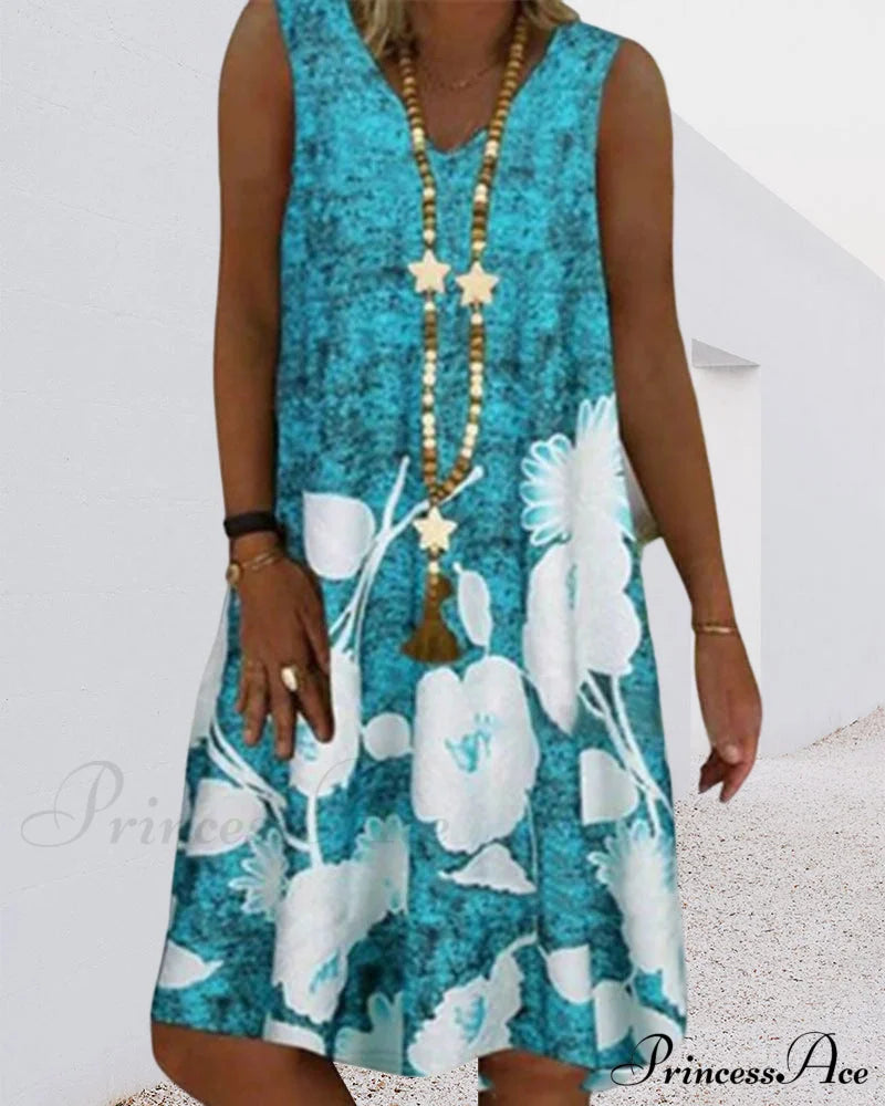 Printed Sleeveless V-Neck Dress Casual Dresses