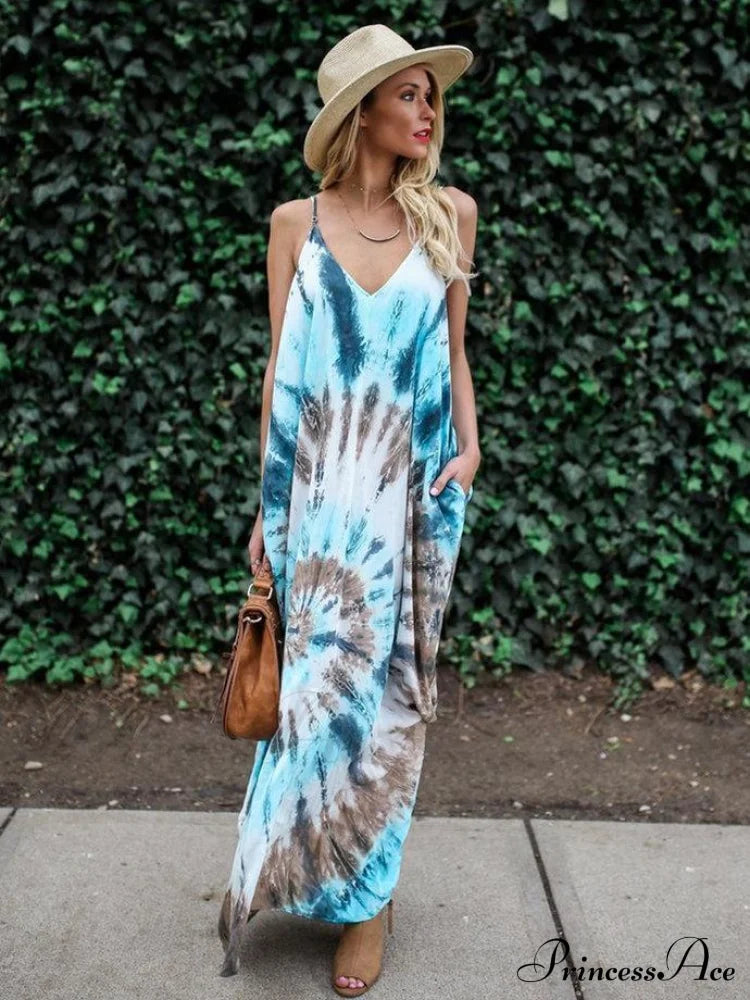 Printed Spaghetti-Neck Maxi Dress For Summer Dresses