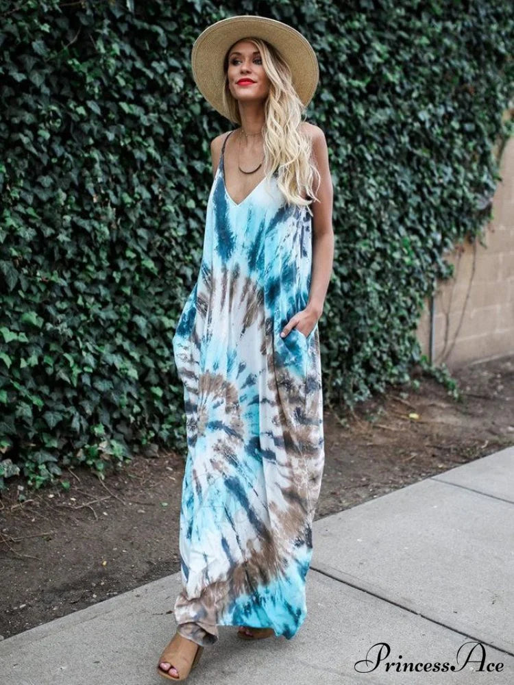 Printed Spaghetti-Neck Maxi Dress For Summer Dresses