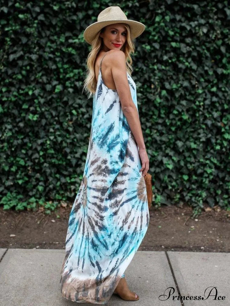 Printed Spaghetti-Neck Maxi Dress For Summer Dresses