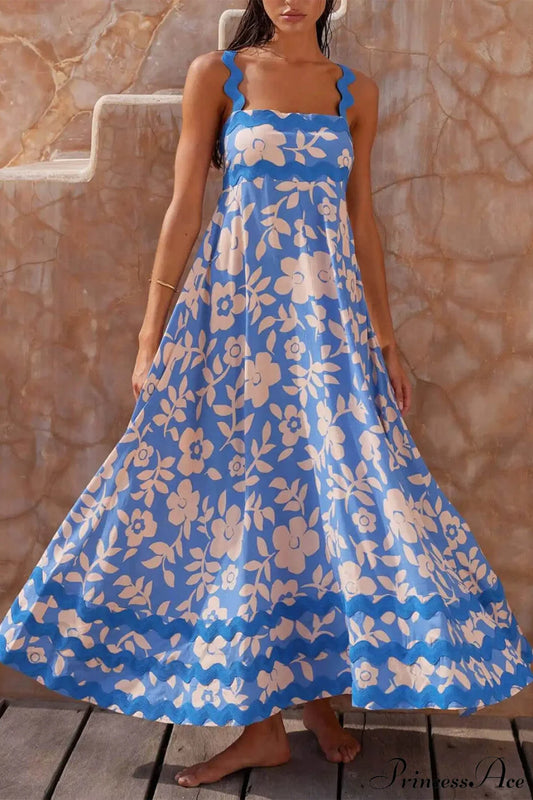 Printed Square Neck Charming Strap Maxi Dress Dresses