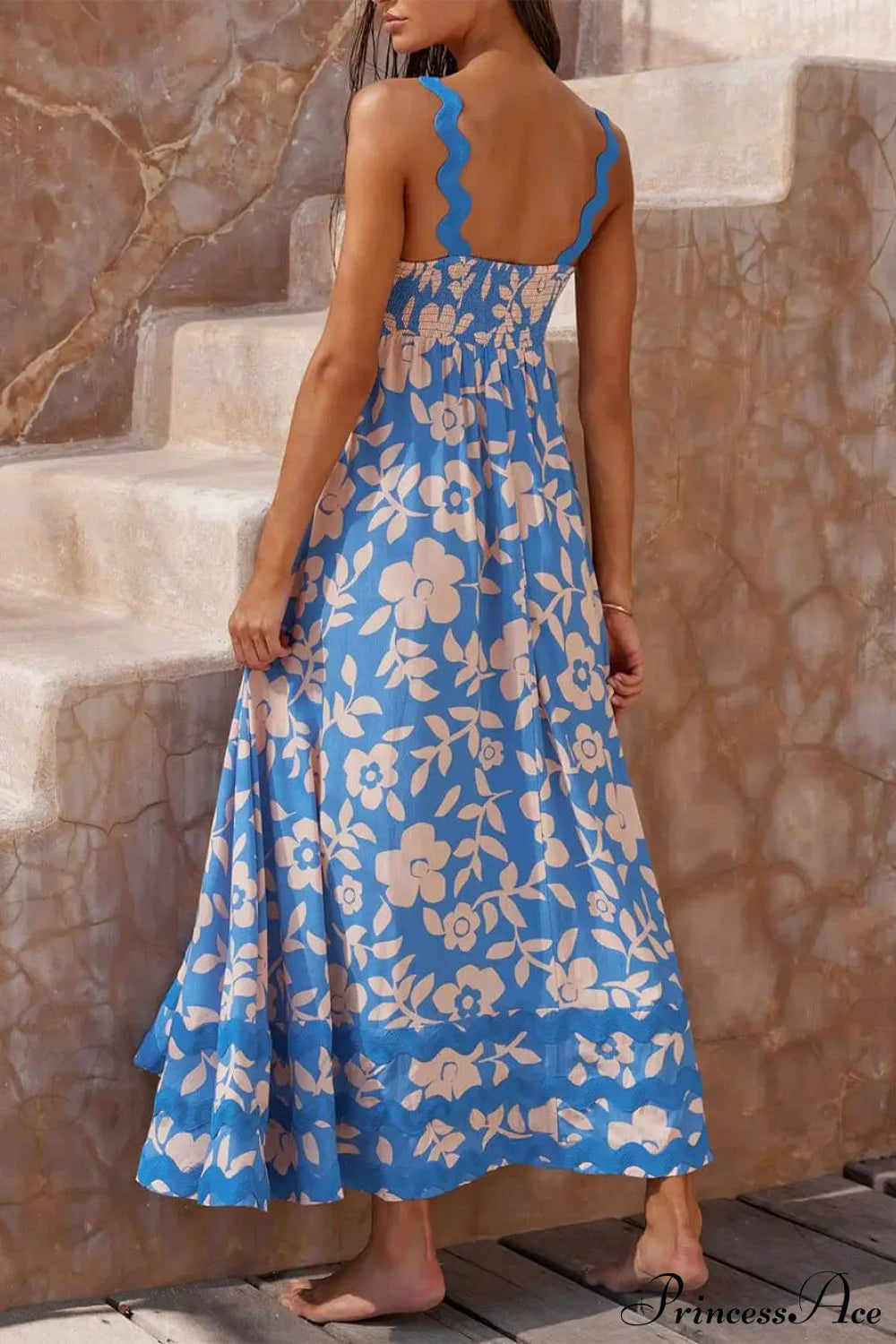 Printed Square Neck Charming Strap Maxi Dress Dresses