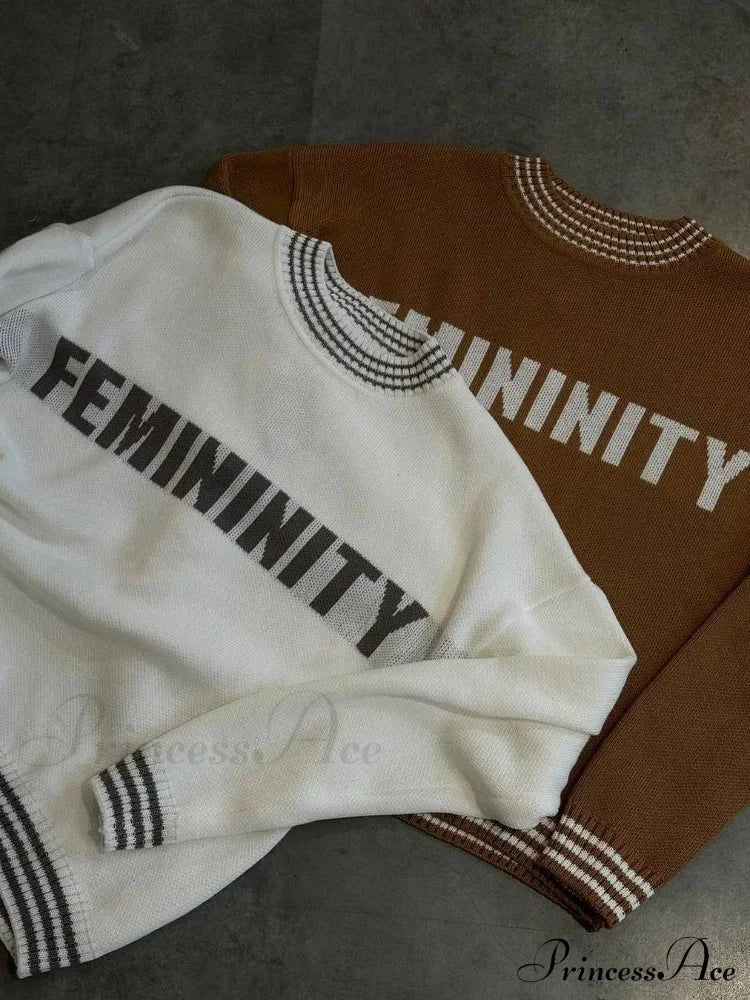 Printed Striped Cozy Stylish Loose Round Neck Comfortable Trendy Autumn Sweater Sweaters-L