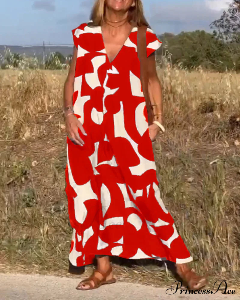 Printed V-Neck Dress Dresses