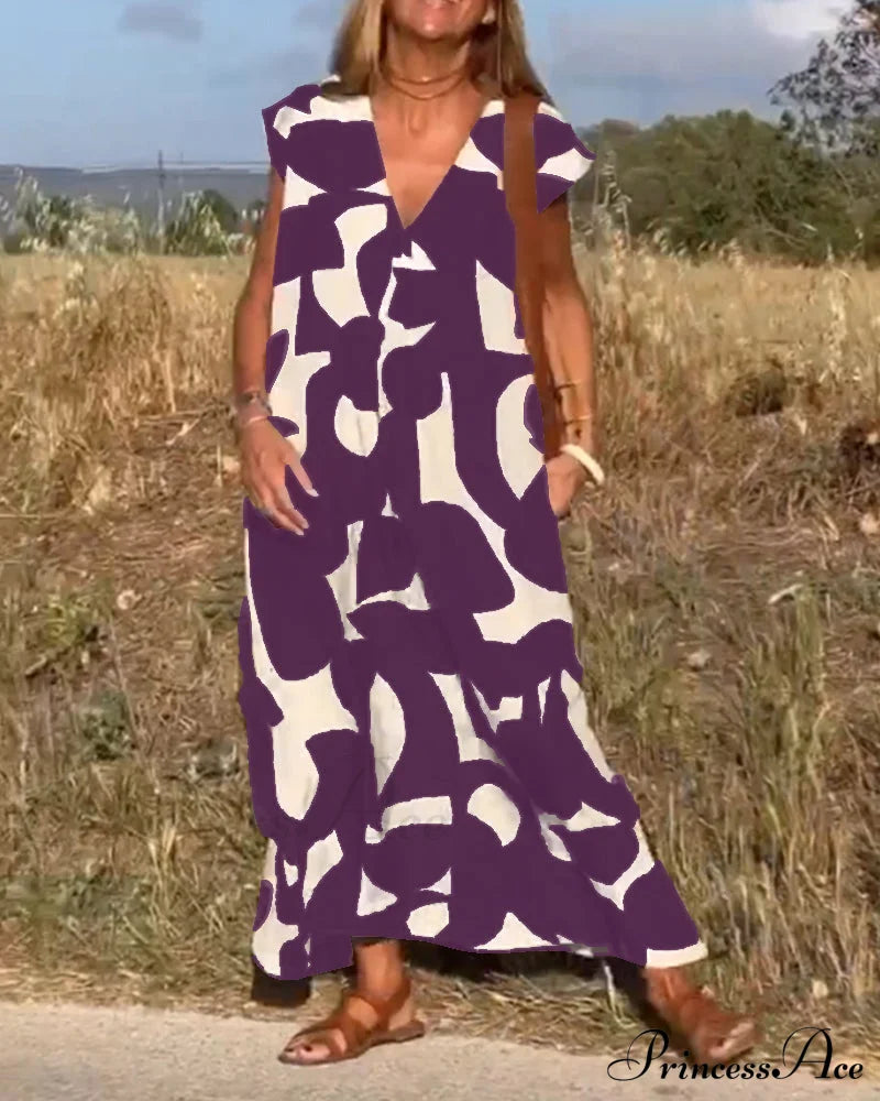 Printed V-Neck Dress Dresses