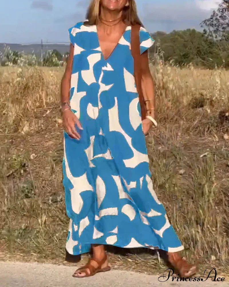 Printed V-Neck Dress Dresses