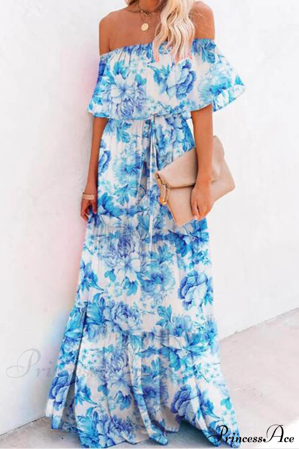 Printed Wrap Stylish Maxi Dress Sky Blue / S Dresses