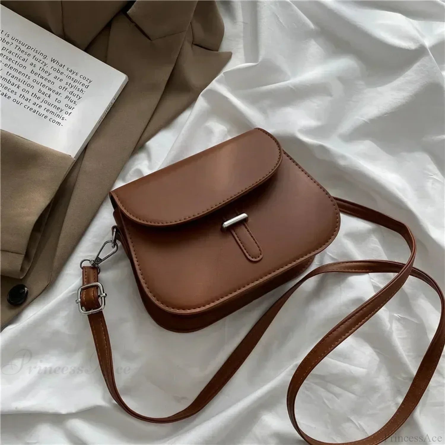 PU Leather Saddle Crossbody Shoulder Bag Brown shoulder-250126
