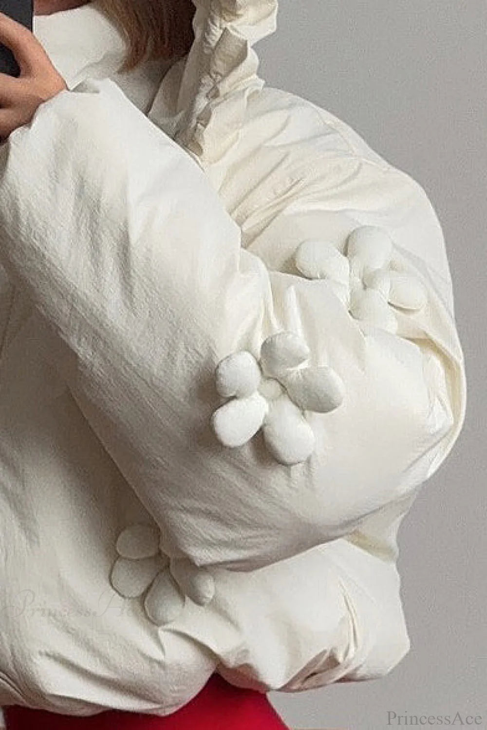 Puffer Hooded Flower Trim Casual Coat