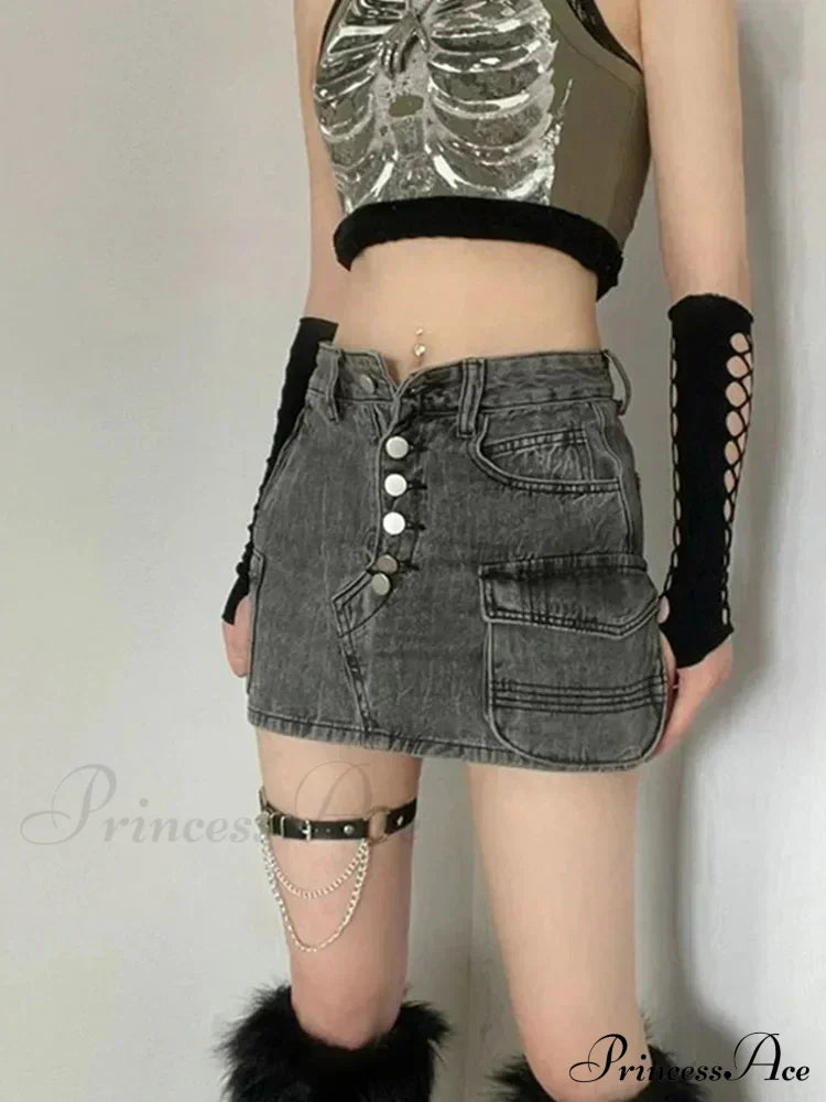 Punk Aesthetic Cyber Retro X-Ray Skeleton Print Sleeveless Vest Armygreen Crop Designer Clothes