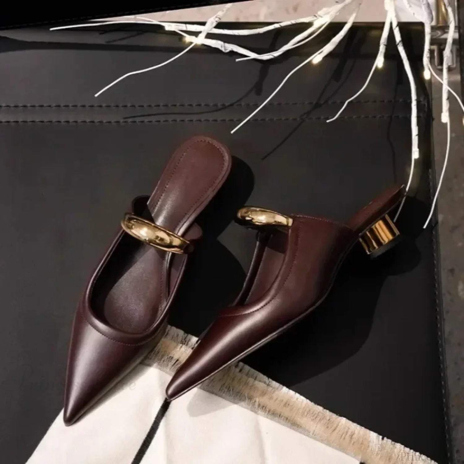 Punk Gothic Metal Buckle Low Heels Pointed Thick Heeled Platform Heel Pump