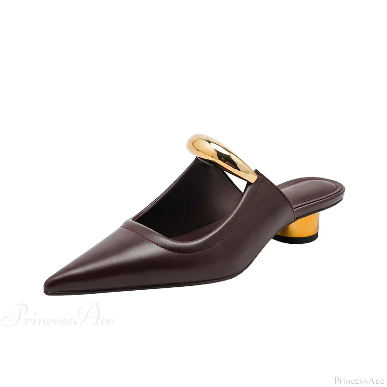 Punk Gothic Metal Buckle Low Heels Pointed Thick Heeled Platform Heel Pump Brown / 35