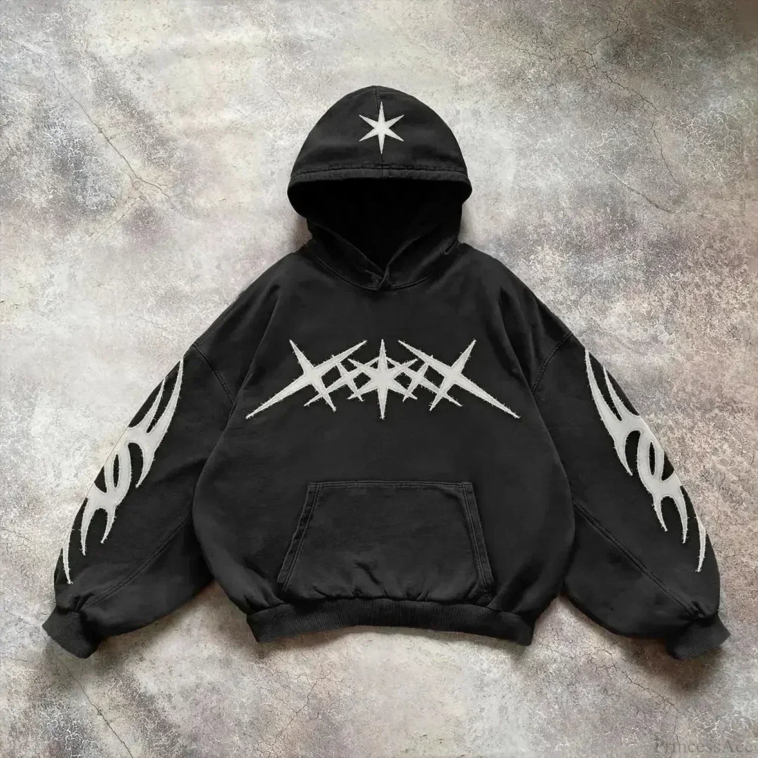 Punk Hip-Hop Embroidered Hoodie Black / S