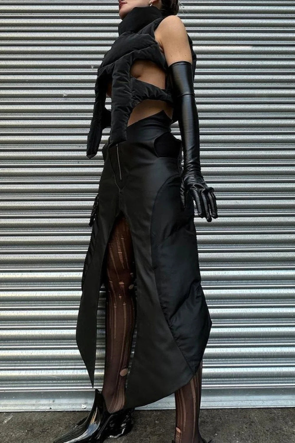 Punk Padded Stand Collar Zipper Coat