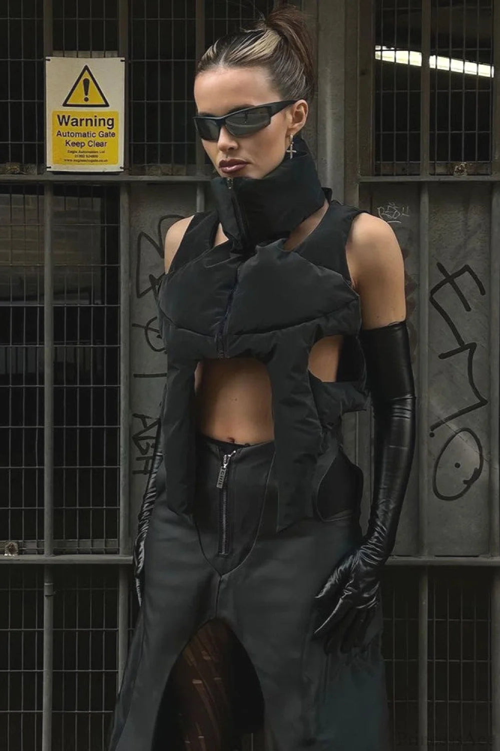 Punk Padded Stand Collar Zipper Coat Black / S